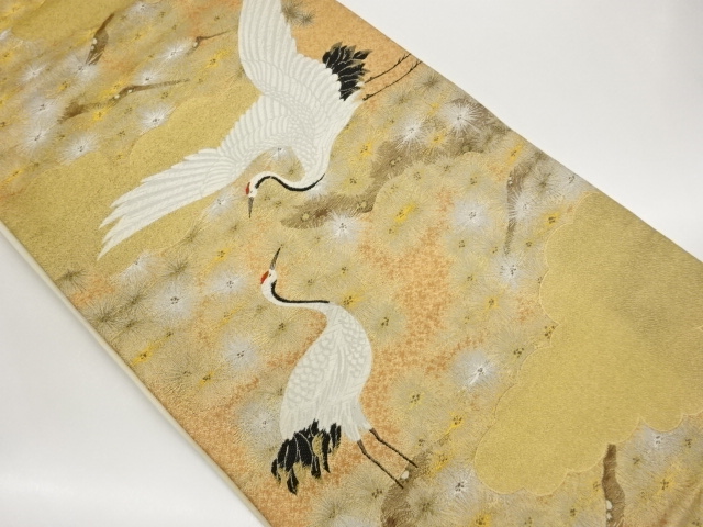 JAPANESE KIMONO / FUKURO OBI / WOVEN CLOUD & CRANE
